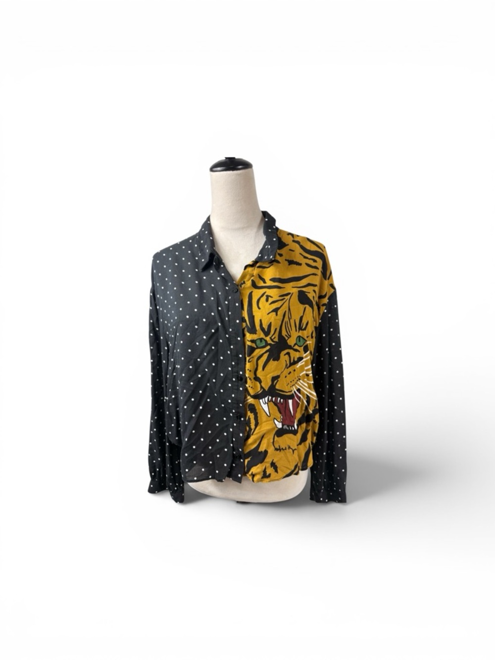 Zara Two-Tone Black & Mustard Graphic Button-Down top size large